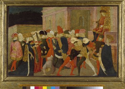 アクロバットとレスラーのパフォーマンス、15世紀（パネル上のテンペラ） 作： Apollonio di Giovanni di Tommaso